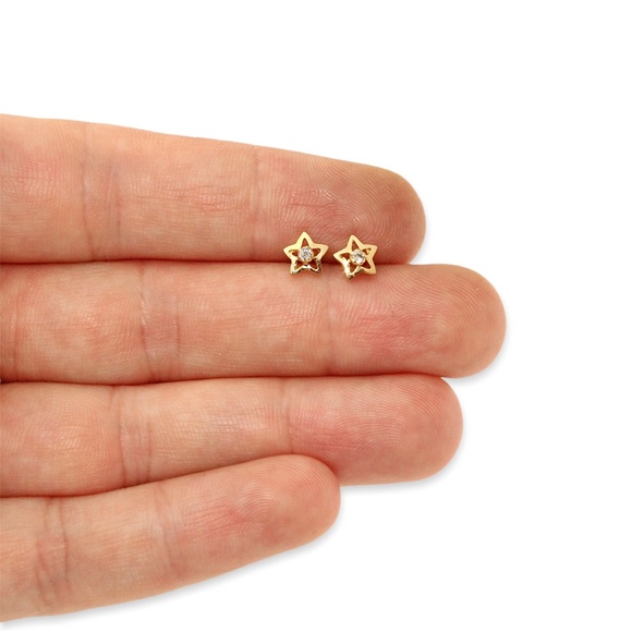 Vintage Star Stud Earrings Gold Plated with Rhinestone Small / Mini Studs - Picture 2 of 3